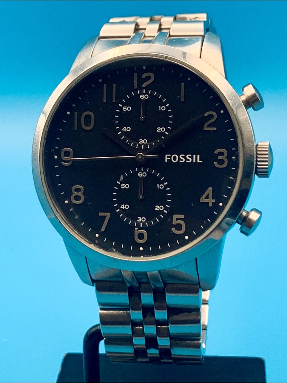 FOSSIL TOWNSMAN FS4875 Men’s Chrono Wristwatch All St Steel Working New Battery